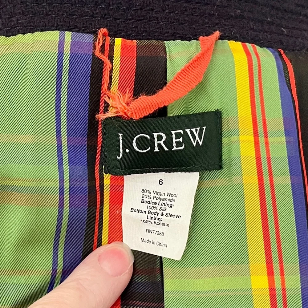 J. Crew Navy Wool Blend Toggle Hooded Coat, Size 6